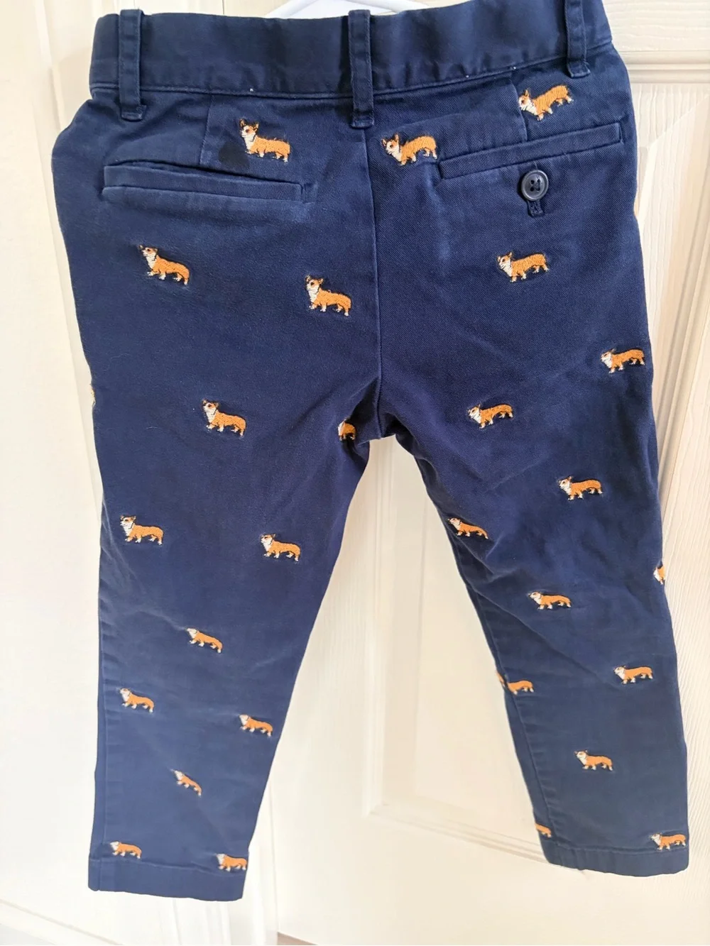 Crewcuts Navy Chino Pants with Orange Corgi Embroidery